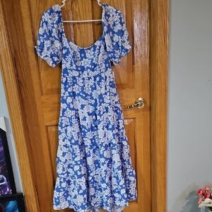 Crystal Doll Blue and White Puff Sleeve Sundress